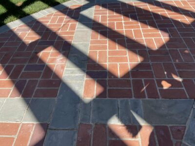 Cleaned outdoor stone and brickwork in Los Altos - close up of cleaned stone and cleaned brick!