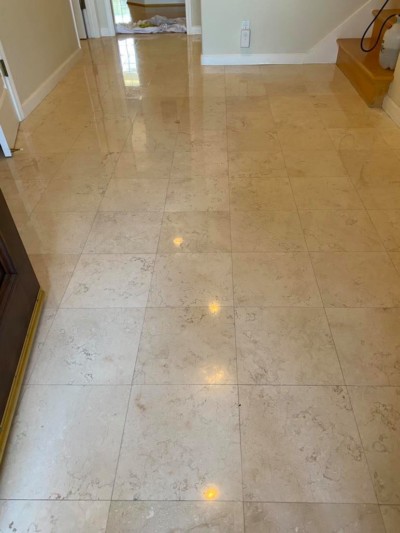 Marble kitchen floor polished, cleaned and sealed